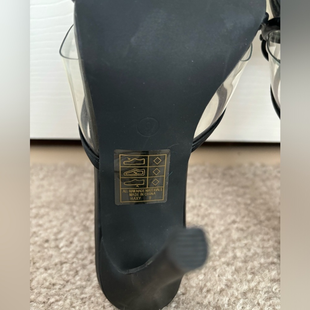 NWOT Lulus Haxy Black Vinyl Pointed-Toe Bow High Heel Sandals - Picture 11 of 14